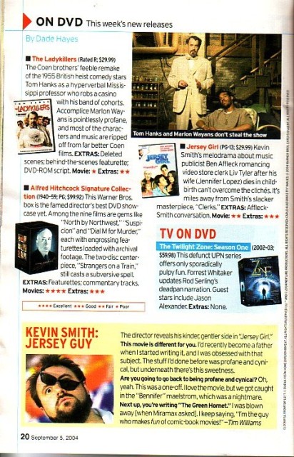 TV Guide - Jersey Girl DVD review - September 2004