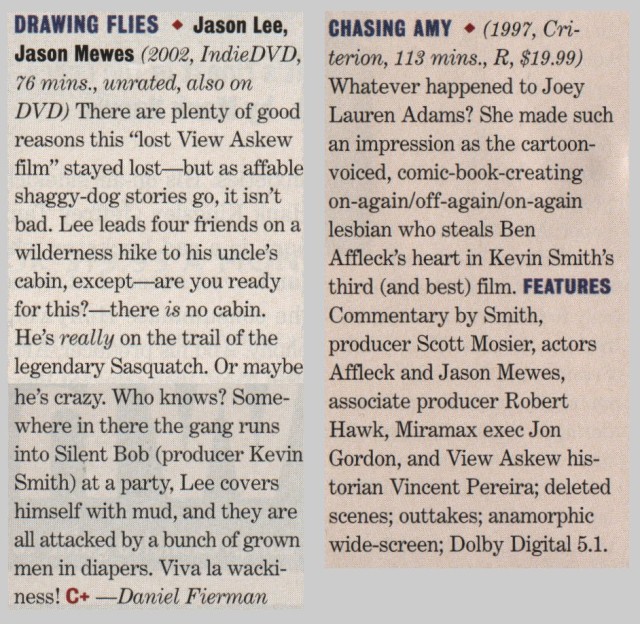 Entertainment Weekly DVD Review - Drawing Flies & Chasing Amy